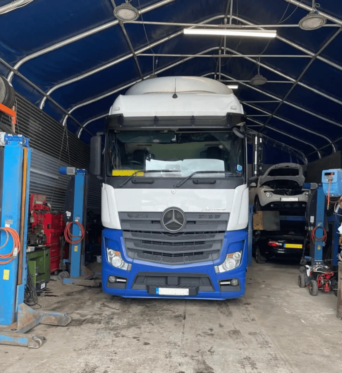 Mercedes-Benz commercial vehicle inside the workshop
